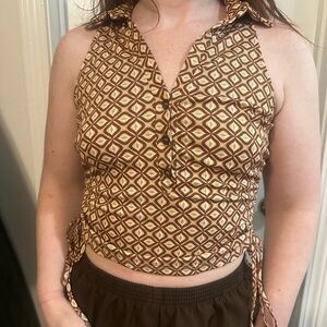 Milk & Honey Geometric Brown Sleeveless Top